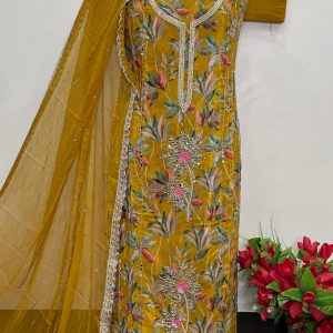 Pure Natural Crape Digital Designer Shirt Hand Work (9065)