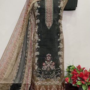 Glass Organza Digital Designer Shirt Handwork (9046)