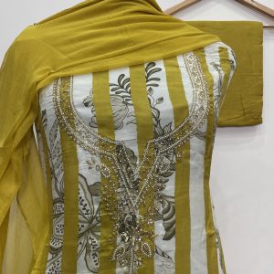 *PURE MUSLEEN DESIGNER SHIRT HANDWORK GALA FRONT DIGITAL PRINT & BACK PLAIN* (9114)