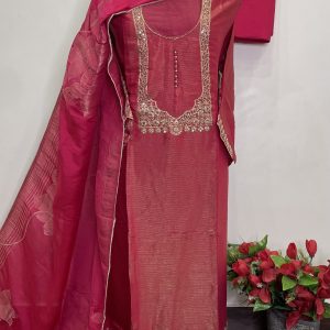 *KARWA CHAUTH SPECIAL SERIES*  *SHIMMER DESIGNER SUIT WITH SLEEVES WORK*. (9109B)