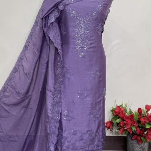 Vichitra Silk Designer Embroidery Suit. (9011)