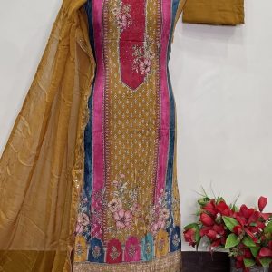 Natural Crape Digital Designer Shirt Stone Work (9034)