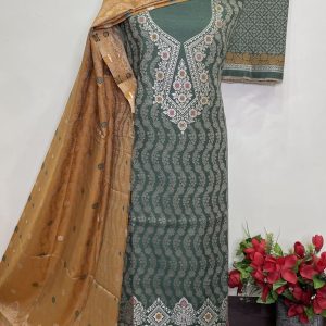 🔥Premium kalamkari Weaving Pashmina Suit With Designer Contrast Stole🔥 (9028)