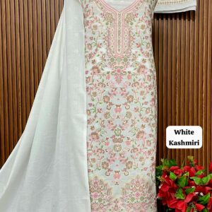 Premium kalamkari KAANI Weaving Pashmina Suit With Designer Stole (WHITE KASHMIRI)