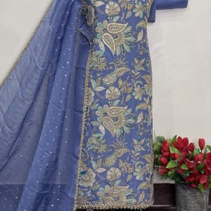 PURE NATURAL CRAPE DESIGNER SHIRT FULL FRONT EMBROIDERY WITH PURE CRAPE PLAIN BACK (ALIA)