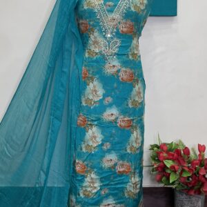 PURE MUSLEEN DESIGNER SHIRT HANDWORK (GULABO)