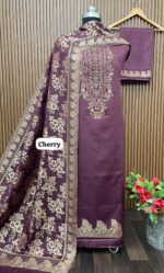 Pure kaani Weaving Designer suit (CHERRY)