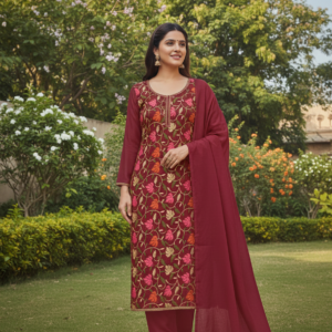 Allover cottswool suit with kashmiri chinar jaal embroidery on front (MAST MAST)