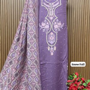 Allover pure viscose pashmia suit with kashmiri embroidery (SNOW FALL)