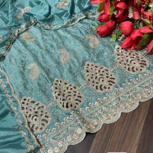 designer vichitra silk shirt jaal embroidery with cut work ghera (H90H)