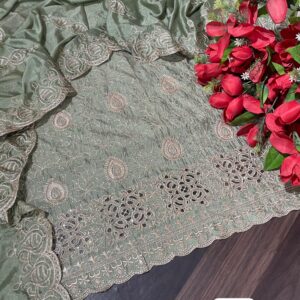 designer vichitra silk shirt jaal embroidery with cut work ghera (H90A)