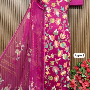 Pure Glace cotton digital shirt aari work (APPLE 1)