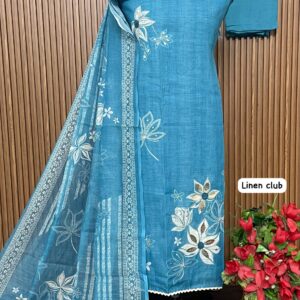 linen digital designer shirt with leather patch & knot work (LINEN CLUB)