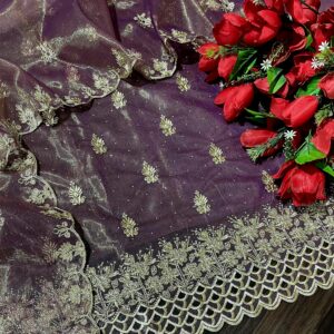 Tissue shimmer designer shirt cut work ghera (SWAG)