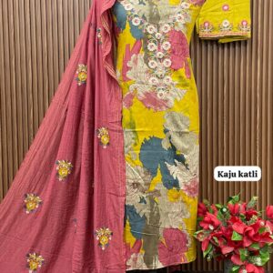 JAM COTTON DESIGNER SUIT NECK GALA EMBROIDERY (KAJU KATLI)