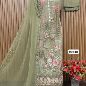 natural crape digital designer suit stone work (9034H)