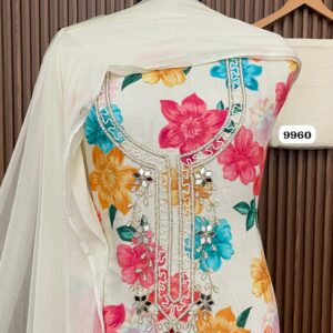 Pure musleen designer digital suit with neck handwork (9960)