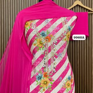 Pure musleen designer digital shirt with neck handwork (9960A)