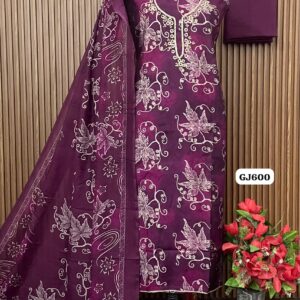 GAJJI SILK DESIGNER SHIRT HAND WORK GALA (GJ600)