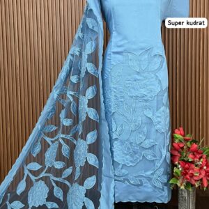 MUL CHANDERI DESIGNER SHIRT APPLIQUE WORK LASER CUT (SUPER KUDRAT)