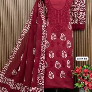 PURE COTTON DESIGNER BATIK SHIRT LAKHNAVI EMBROIDERY (BATIK N6)