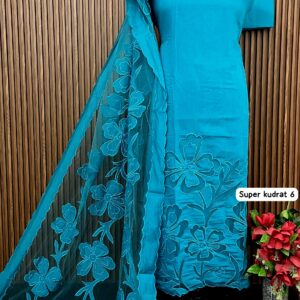 MUL CHANDERI DESIGNER SHIRT APPLIQUE WORK LASER CUT (SUPER KUDRAT 6)