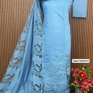 MUL CHANDERI DESIGNER SHIRT APPLIQUE WORK LASER CUT (SUPER KUDRAT N)