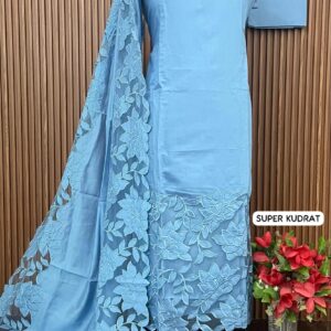 MUL CHANDERI DESIGNER SHIRT APPLIQUE WORK LASER CUT (SUPER KUDRAT N)