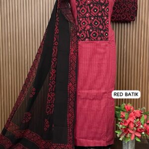 PURE COTTON DESIGNER SHIRT TIE NECK BATIK (RED BATIK)