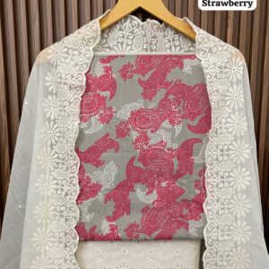PURE COTTON 2 BY 2 DIGITAL PRINT SUIT (STRAWBERRY)