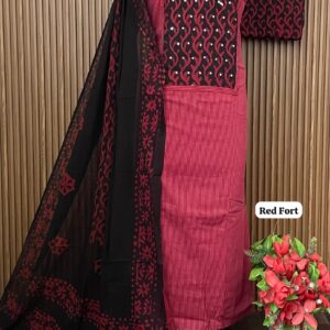 PURE COTTON DESIGNER SHIRT TIE NECK BATIK (RED FORT)