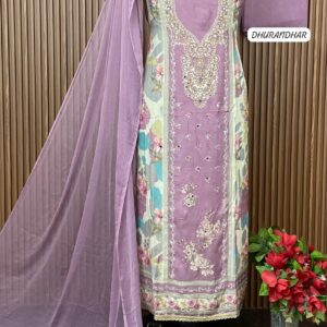 Pure musleen designer digital shirt with handwork (DHURANDHAR)