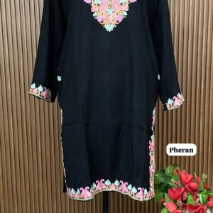 PASHMINA PHERAN WITH KASHMIRI EMBROIDERY ON NECK , BORDER , SLEEVES & POCKETS (PHERAN)