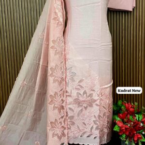 MUL CHANDERI DESIGNER SHIRT APPLIQUE WORK (KUDRAT NEW)