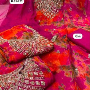GLASS ORGANZA DESIGNER SHIRT (KESARI)