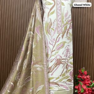 Premium kalamkari Weaving Pashmina Suit With Designer Stole (GHAZAL WHITE)