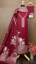 SUPER HIT Premium Weaving Pashmina Banarsi Suit With Designer Stole (GOLD)