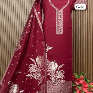 SUPER HIT Premium Weaving Pashmina Banarsi Suit With Designer Stole (GOLD)