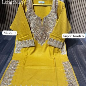 PASHMINA FIRAN WITH KASHMIRI EMBROIDERY ON NECK ,  BORDER , POCKETS & SLEEVES (SUPER TOOSH A)