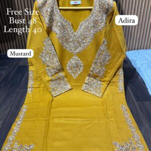 PASHMINA FIRAN WITH KASHMIRI EMBROIDERY ON NECK , BORDER , POCKETS & SLEEVES (ADIRA)